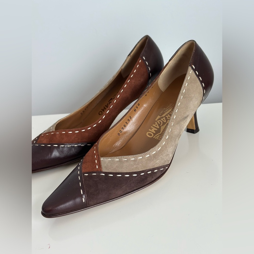 Salvatore Ferragamo Multicolor Suede & Leather Pumps | Size 6.5 | Made in Italy